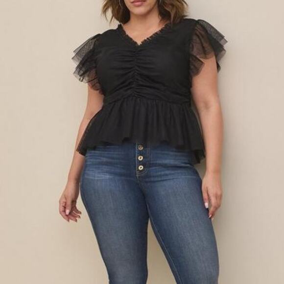 Torrid Black Mesh Ruffle Top 3X NWT 18859307 - Picture 14 of 16